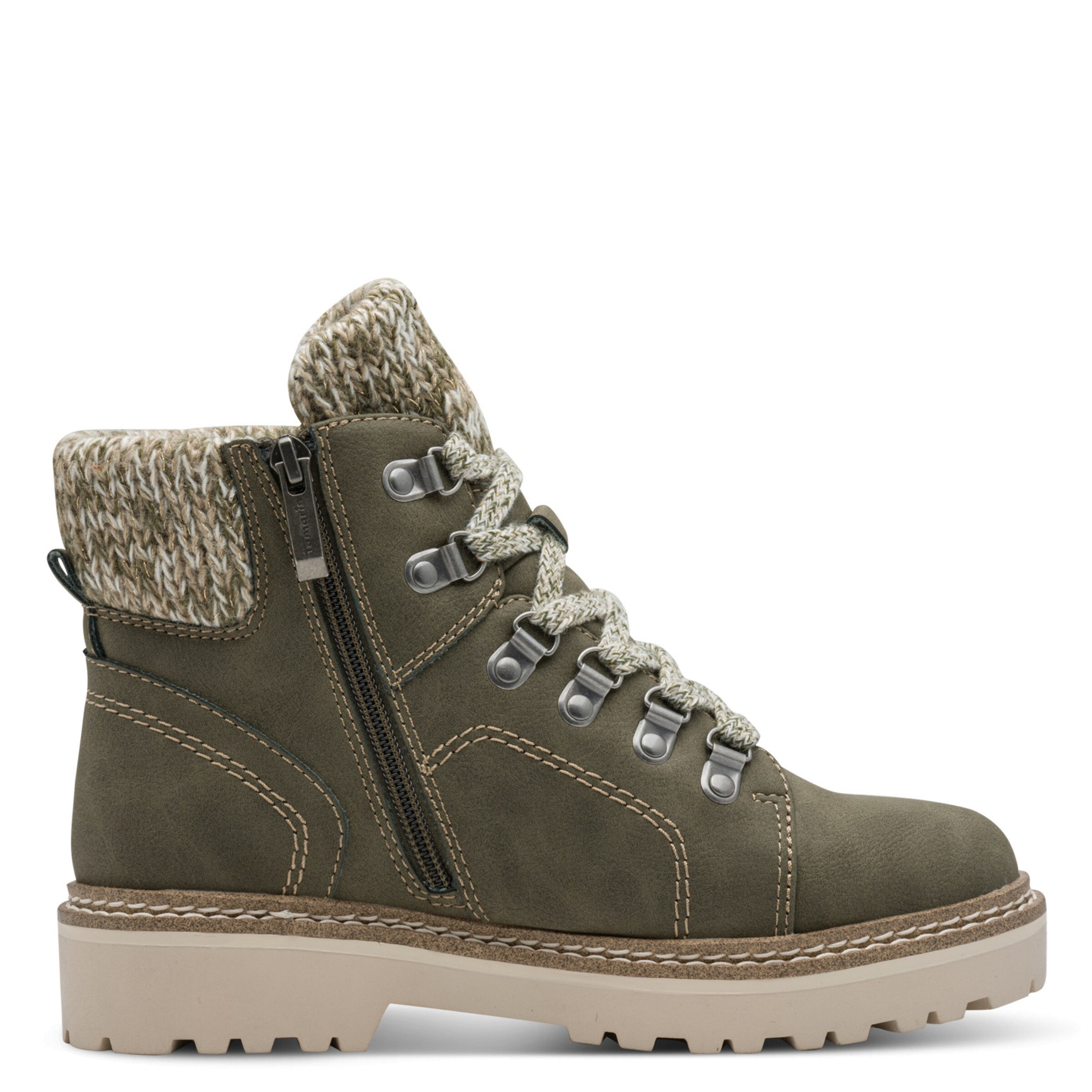 Tamaris Lace-Up Ankle Boots in Green