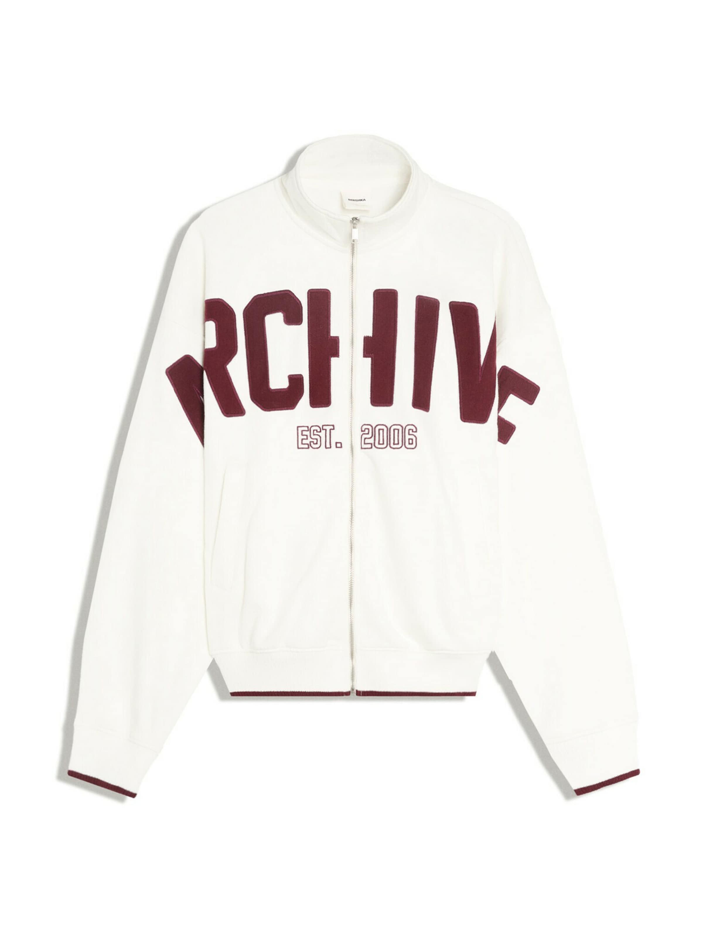 Bershka Sweatjacke 'ARCHIVE' in Beige: Vorderseite