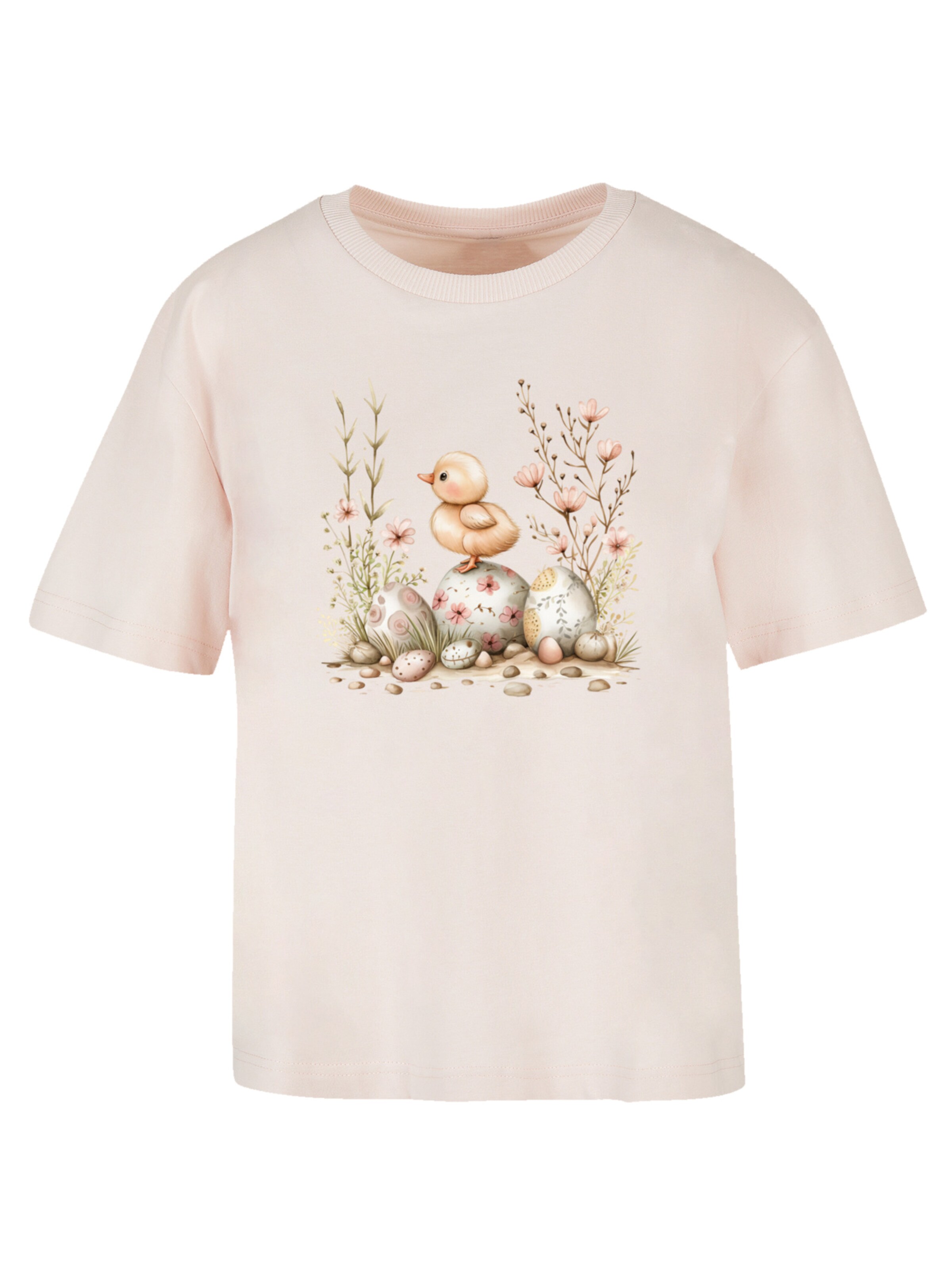 T-shirt 'Ostern Küken Ei Blumen' F4NT4STIC en rose : devant