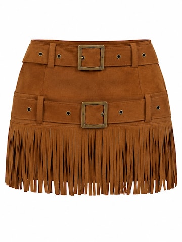Gonna 'Fringed Suede Skirt' di FYS in beige: frontale