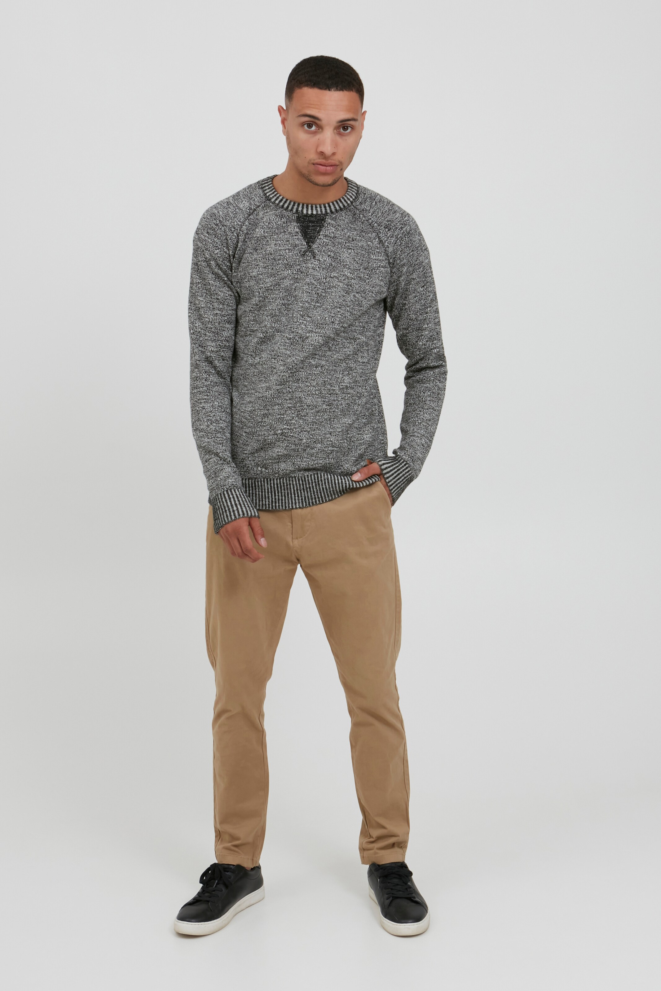 Männer Pullover & Strick Solid Strickpullover 'Thian' in Graumeliert - PW03796 Männer Pullover & Strick Solid Strickpullover 'Thian' in Graumeliert - PW03796