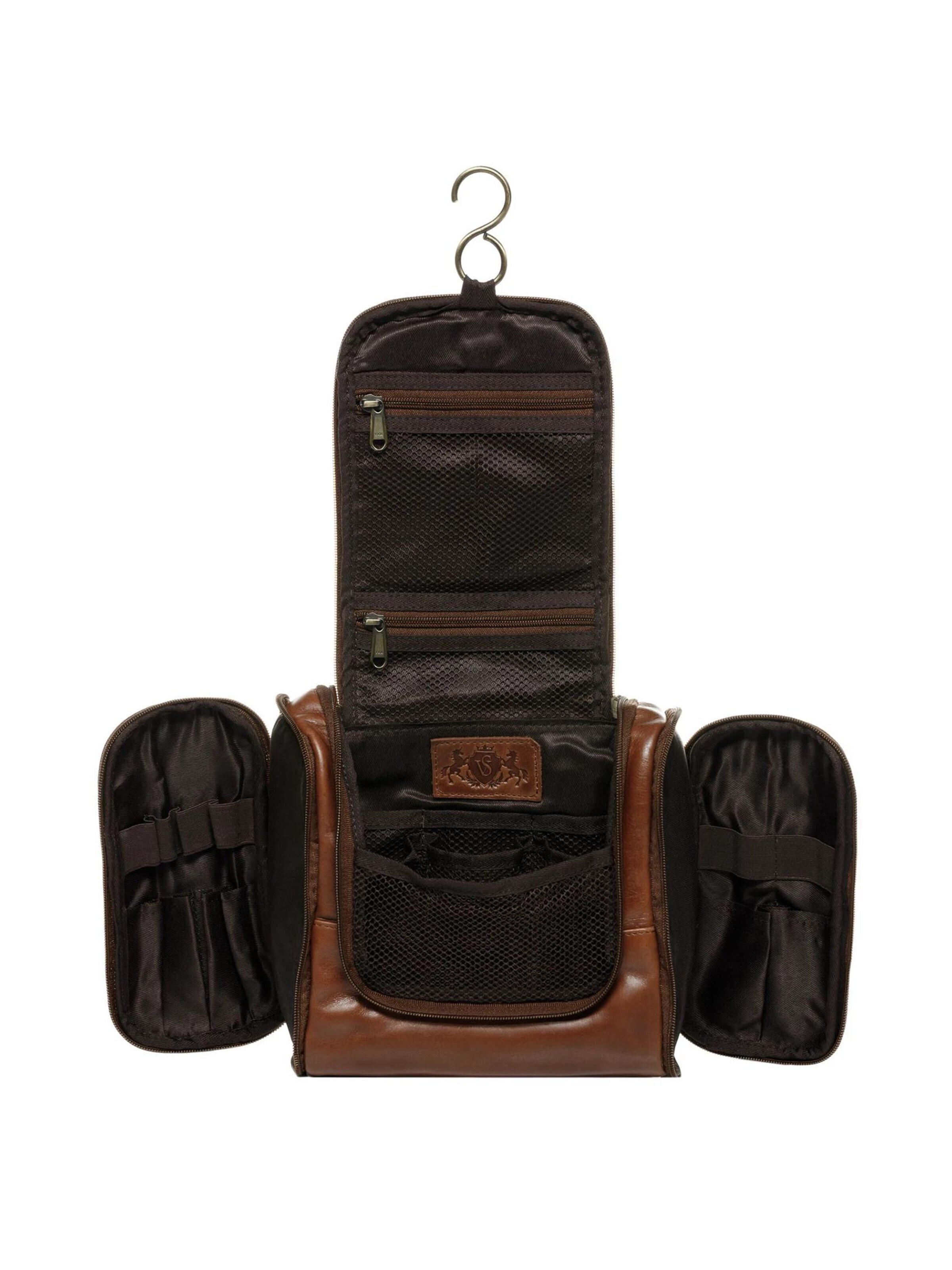 SID & VAIN Toiletry Bag 'Kulturbeutel DEXTER echt Leder' in Brown