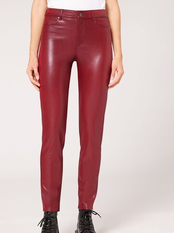 CALZEDONIA Skinny Pants 'thermo' in Red: front