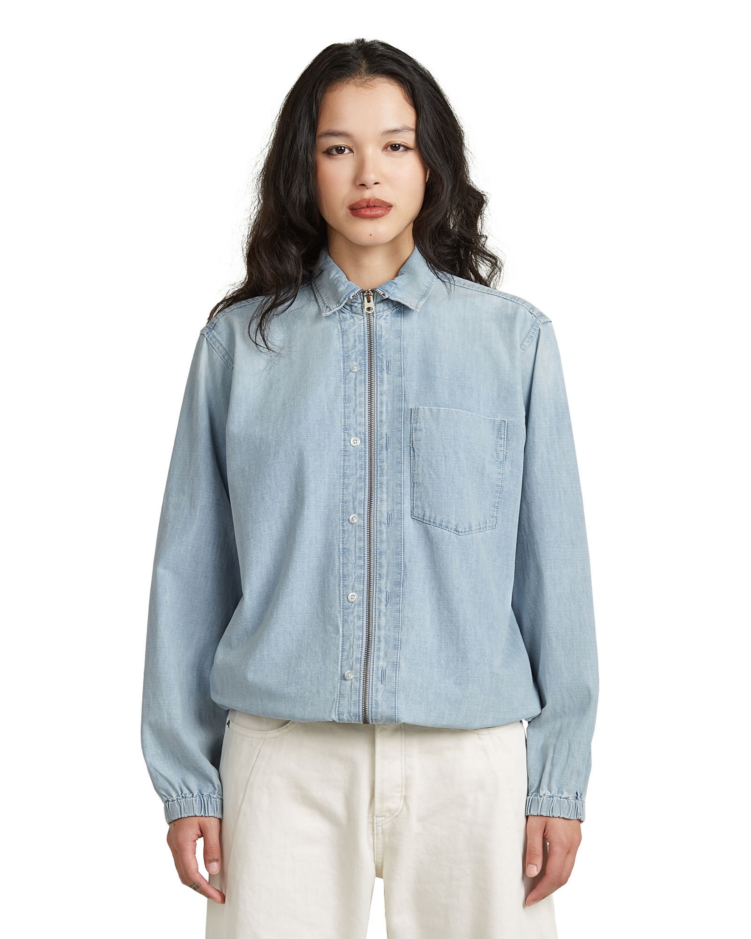 T-shirt 'Relaxed Zip Shirt' G-STAR en bleu : devant