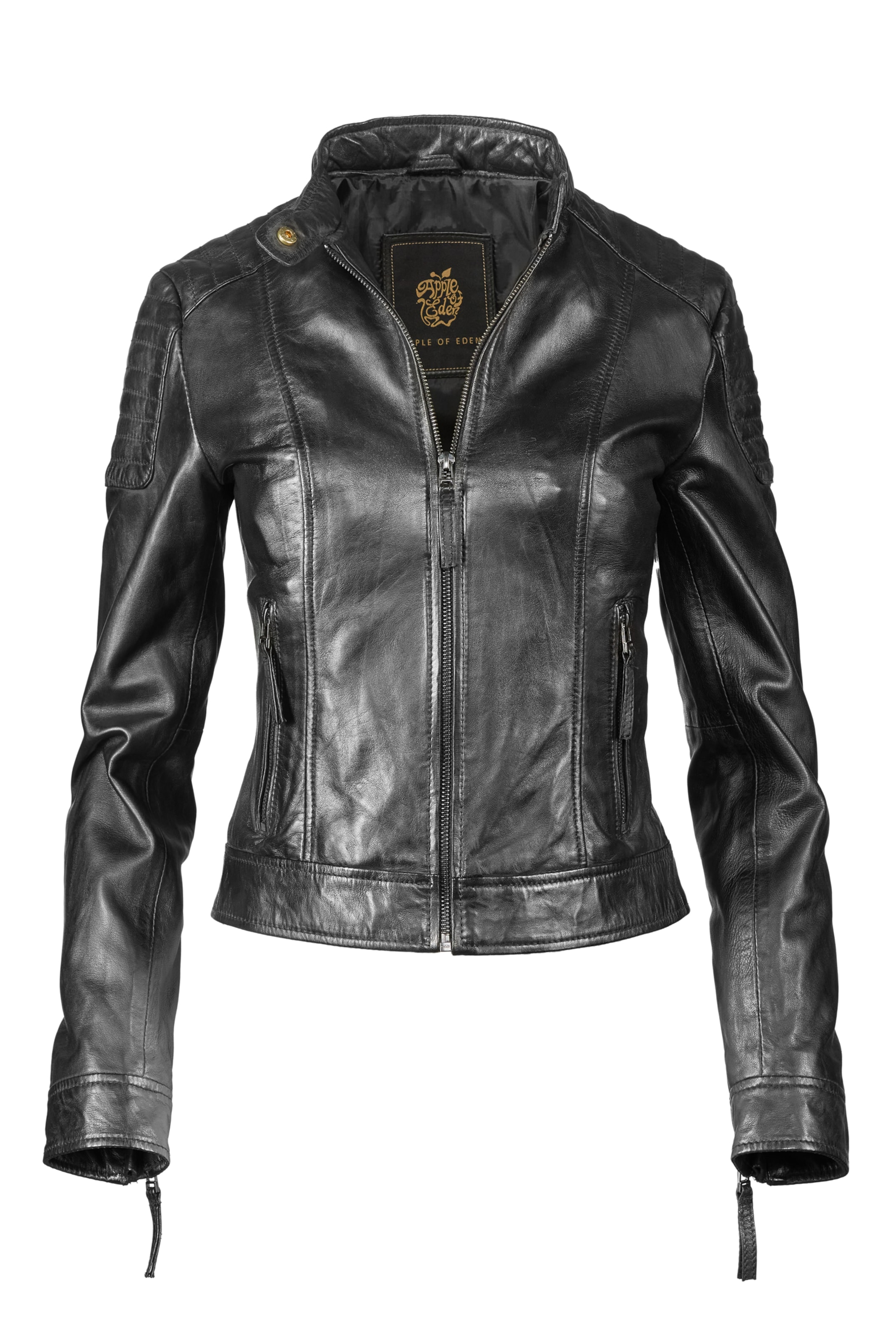Apple of Eden Lederjacke AOE-101 in Schwarz: Vorderseite