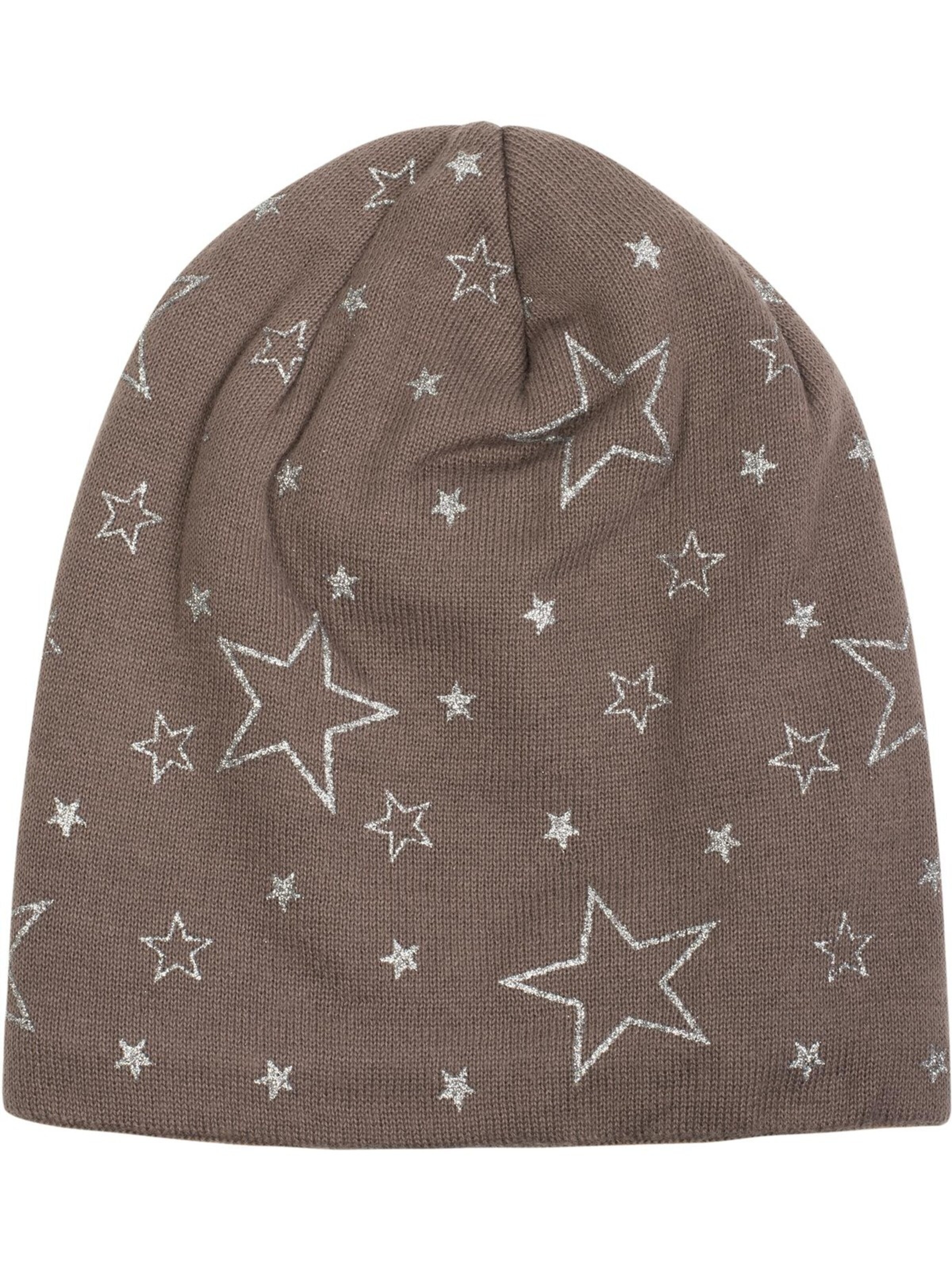 styleBREAKER Mütze 'Feinstrick Beanie mit Glitzer Stern Print'‌‌‌‌‌‌‌‌‌‌ in Grau