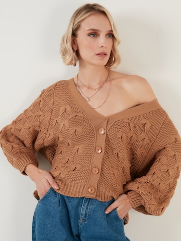 LELA Knit Cardigan in Brown: front