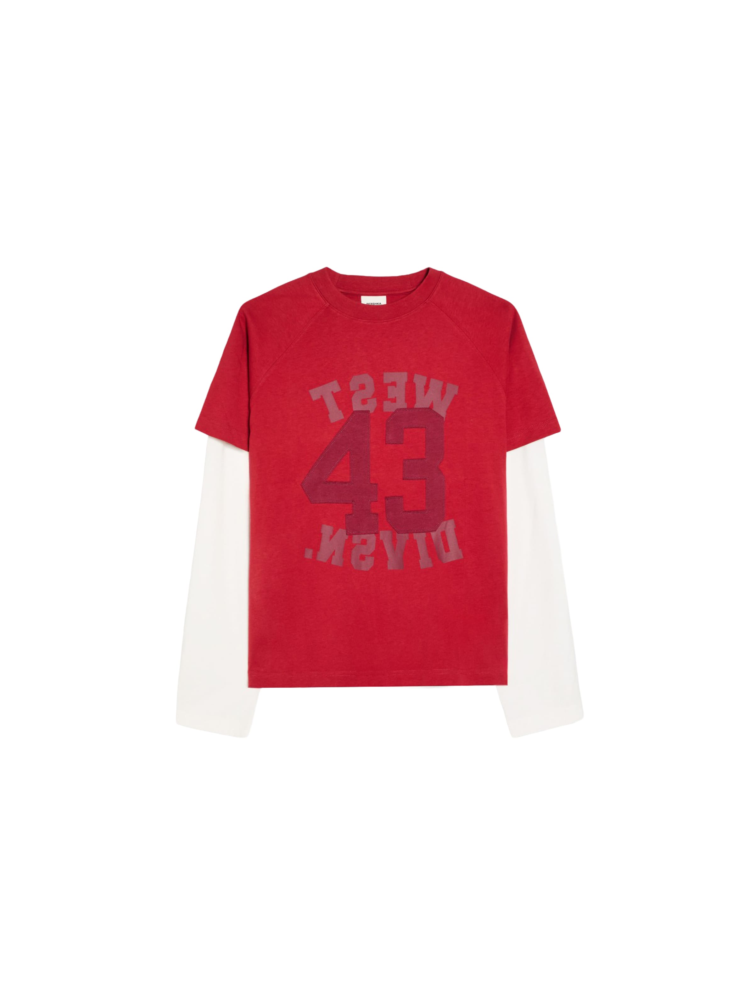 Bershka T-Shirt en XS en rouge / bordeaux / bourgogne / blanc, Vue avec produit