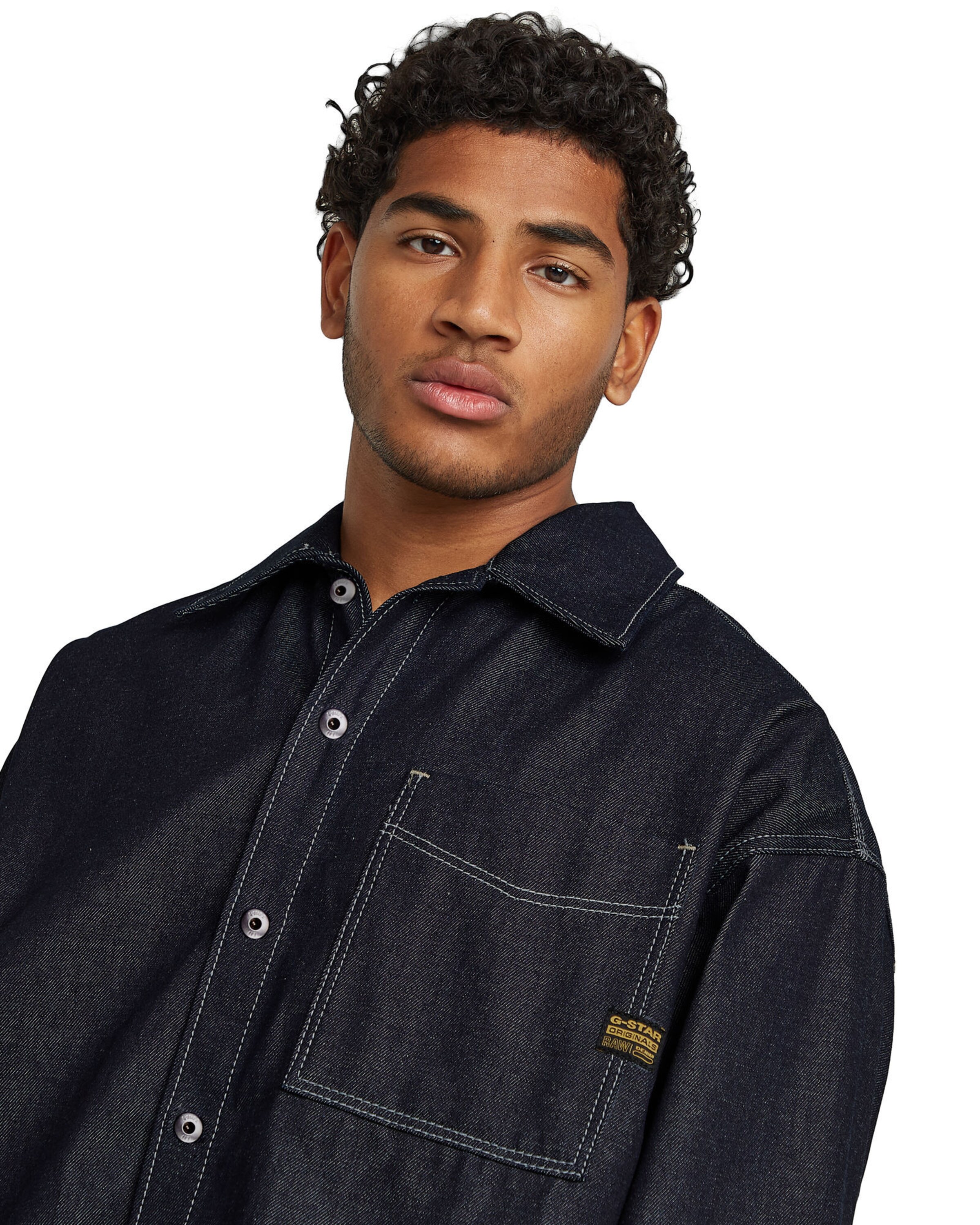 G-STAR Comfort fit Button Up Shirt 'Boxy' in Blue