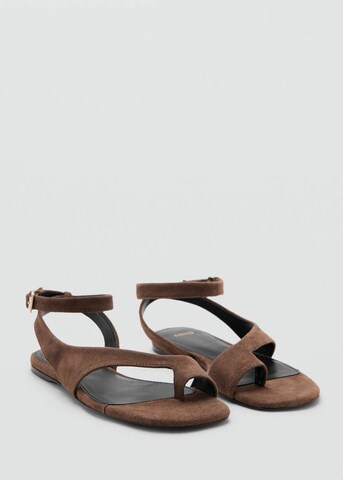 MANGO T-Bar Sandals 'Font' in Brown