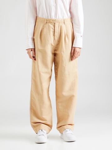 TOMMY HILFIGER Zvonové kalhoty Kalhoty se sklady v pase – béžová: přední strana