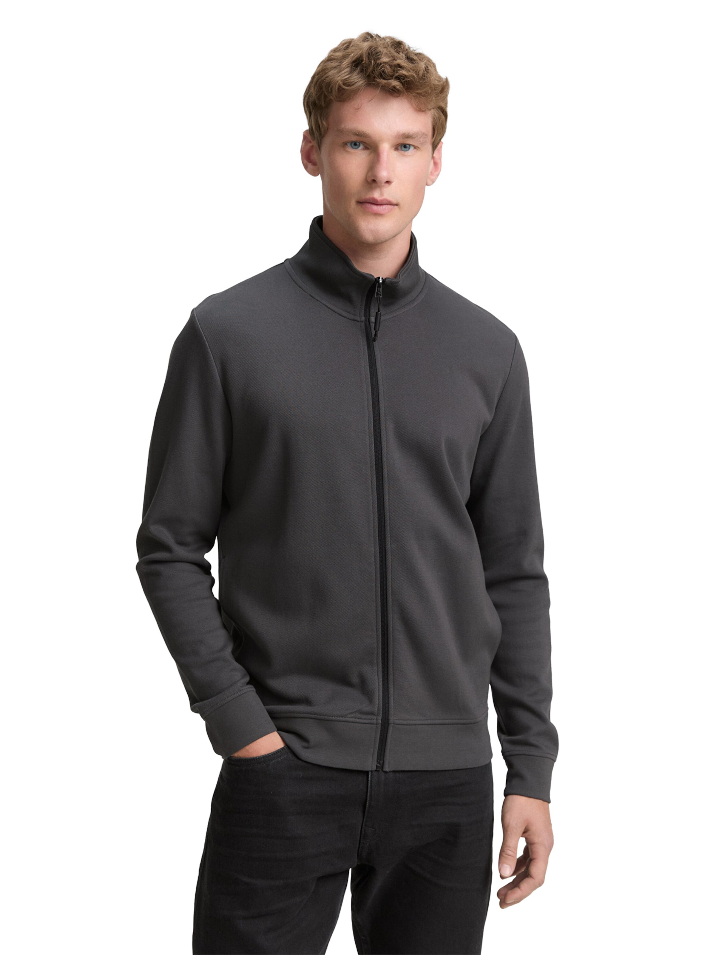 TOM TAILOR DENIM Sweatjacke in Grau: Vorderseite