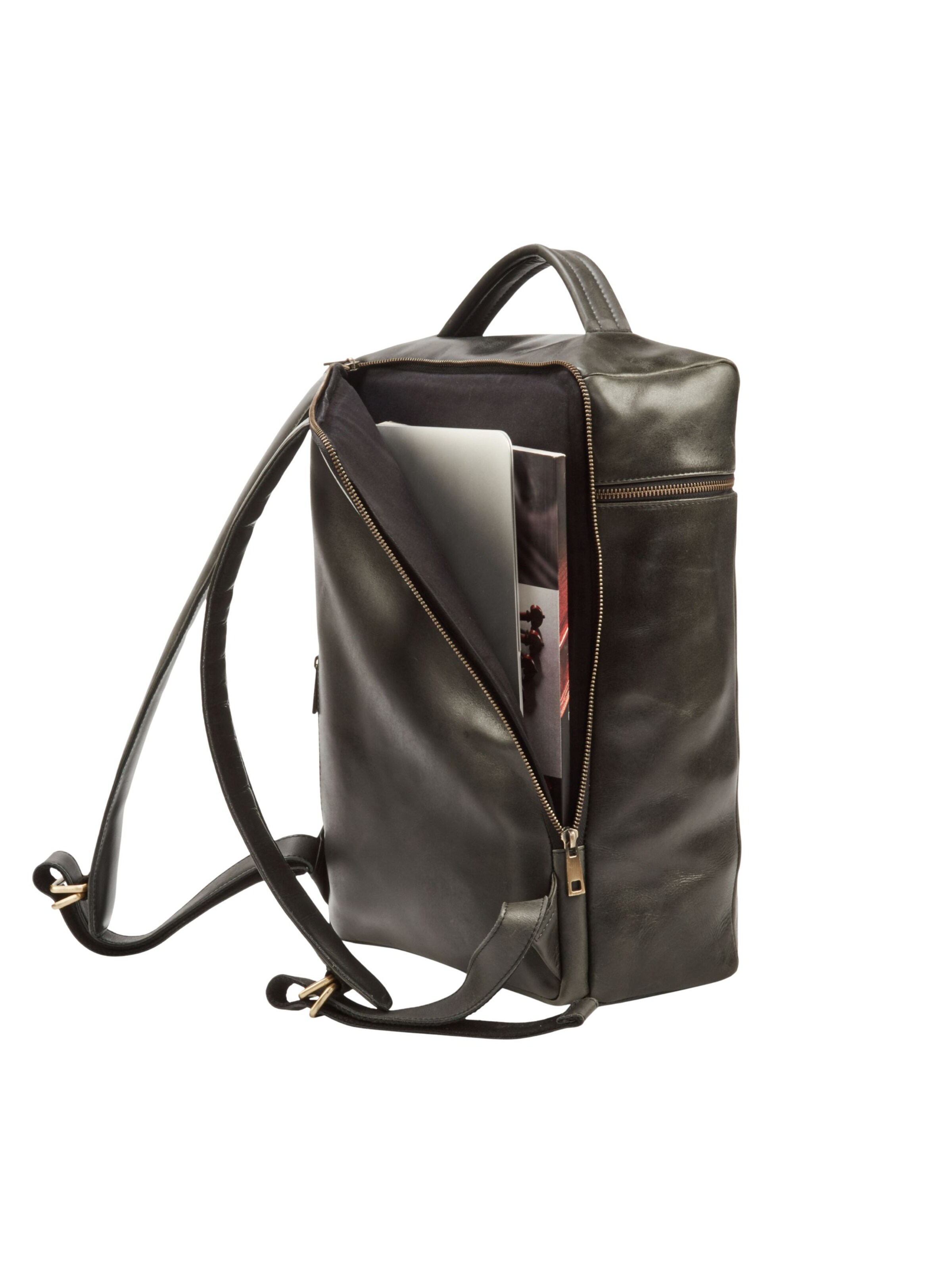 NEGOTIA Leather Rucksack 'Alpha Travel' in Schwarz