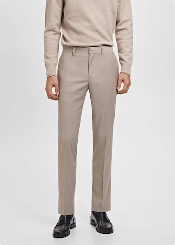 MANGO MAN Slim fit Pleated Pants 'Paris' in Beige: front