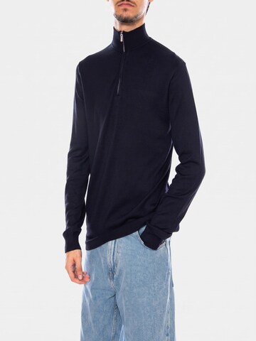 Pull-over 'WYLER Life Reg14 Half Zip Knit Noos Dark Navy' Only & Sons en bleu