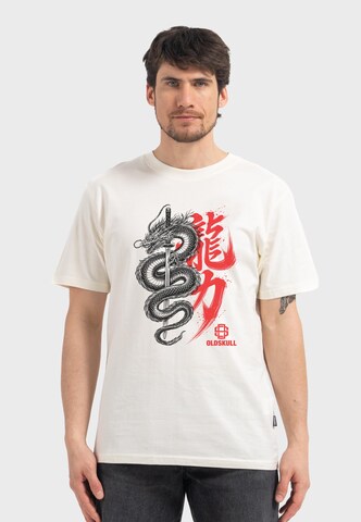 Oldskull Shirt 'Asian Dragon Kanji Graphic' in White: front