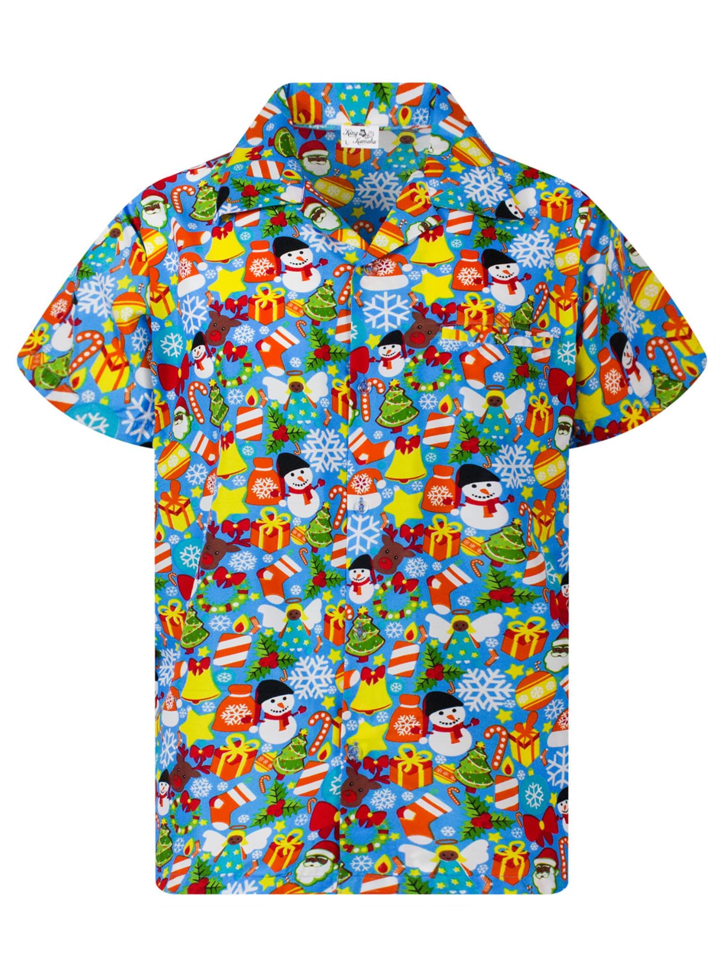 King Kameha Hemd 'Christmas Allover'‌‌‌‌‌‌‌‌‌‌ in Blau: Vorderseite