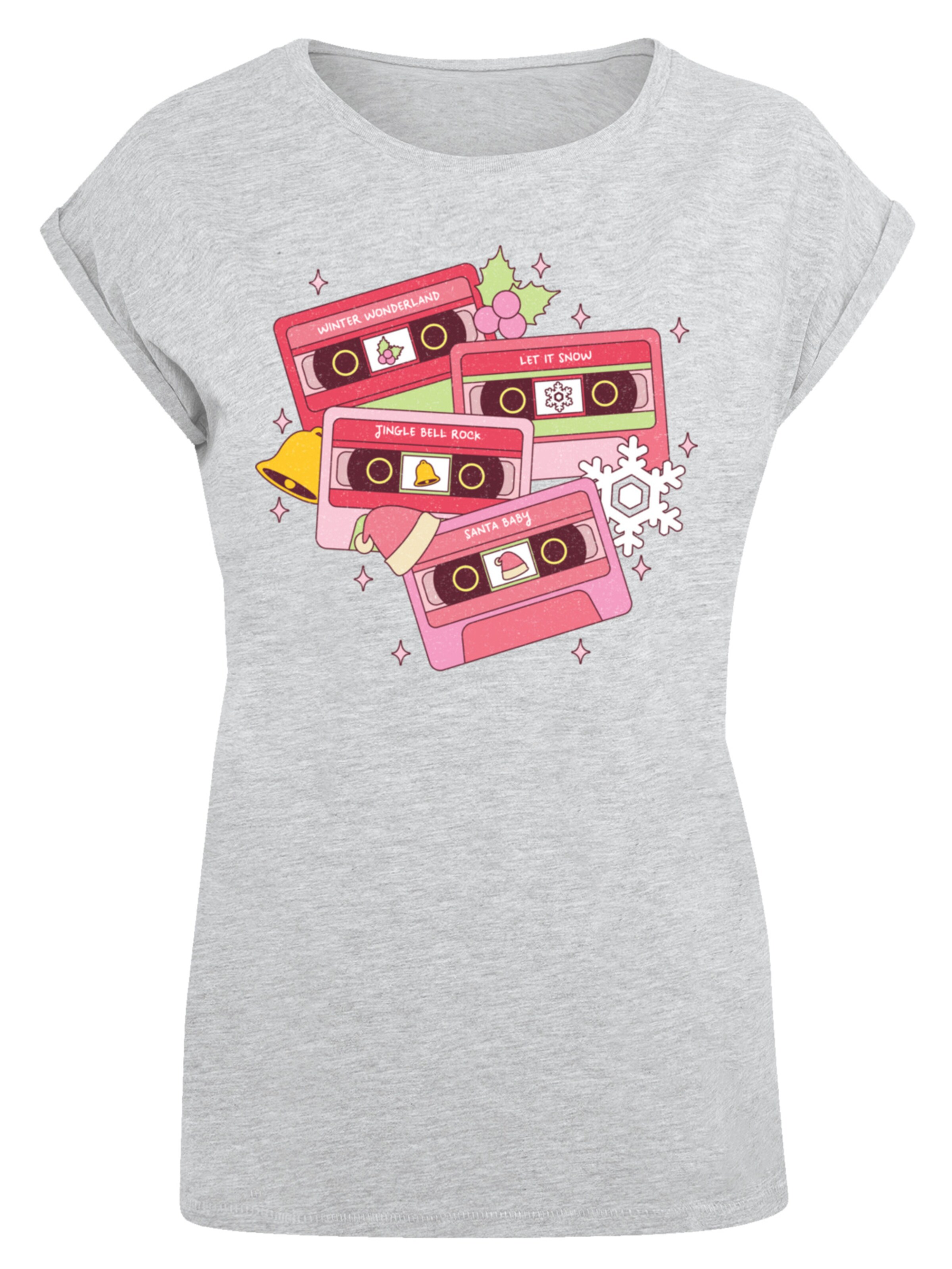 T-shirt 'Christmas Retro Song Tapes' F4NT4STIC en gris : devant