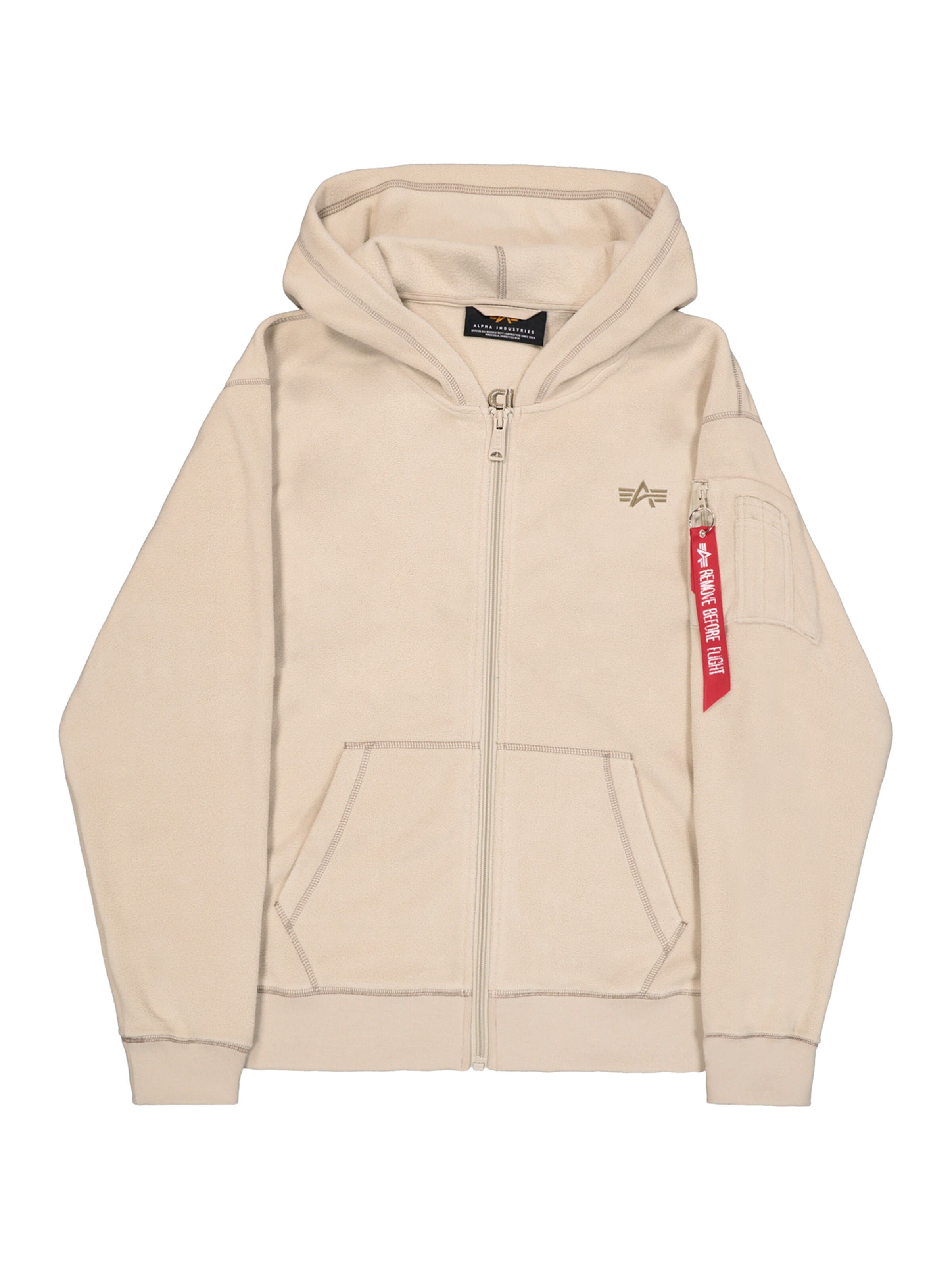 ALPHA INDUSTRIES Zip-Up Hoodie in Beige: front