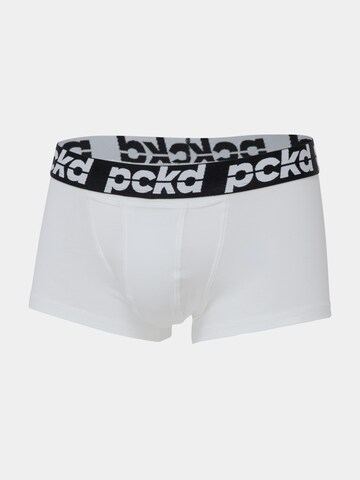 pckd – underwear done right. Boxer shorts 'Deep Lake' in White: front
