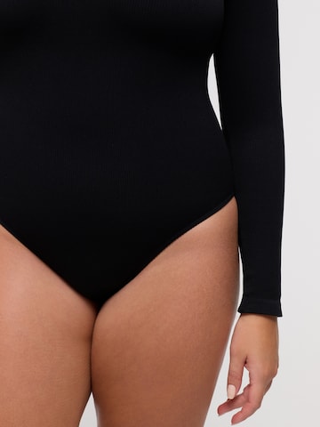 cfab Body 'Ribbed Longsleeve Sculpting Bodysuit with Slip' in Zwart