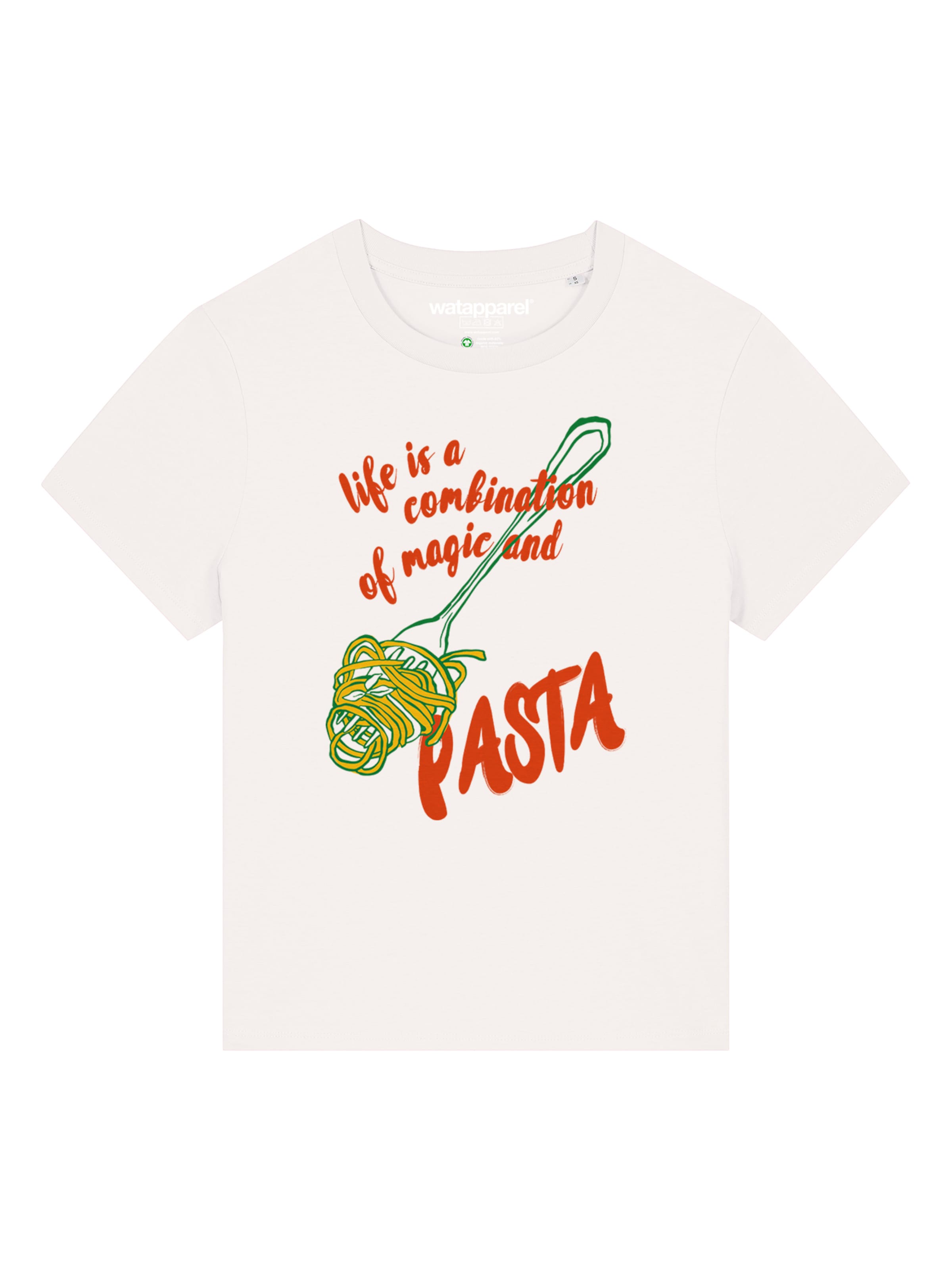 Watapparel T-Shirt 'Magic And Pasta' in grasgrün / rot / weiß, Produktansicht