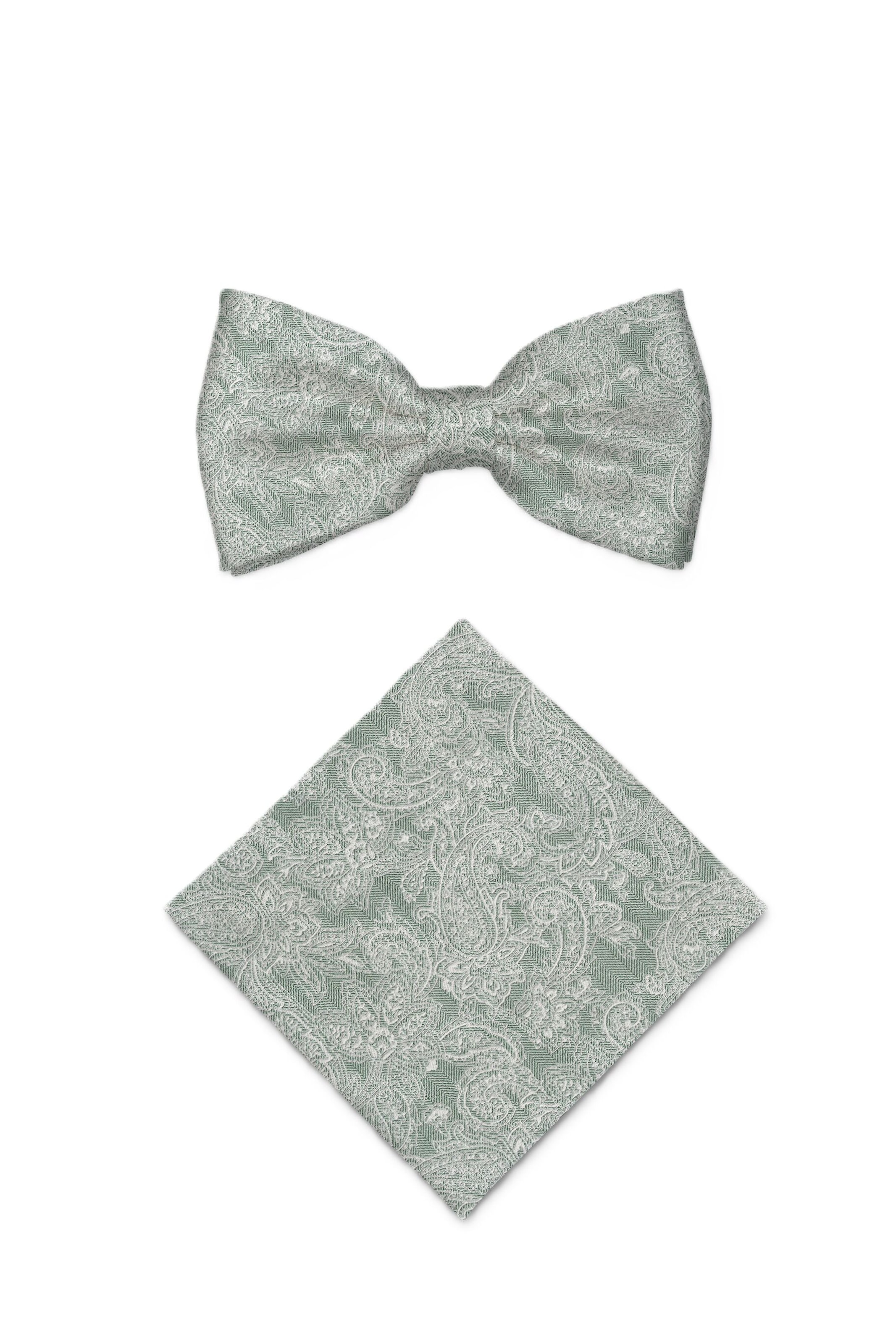 Real Guys Set Fliege mit passendem Einstecktuch in Grün: Vorderseite