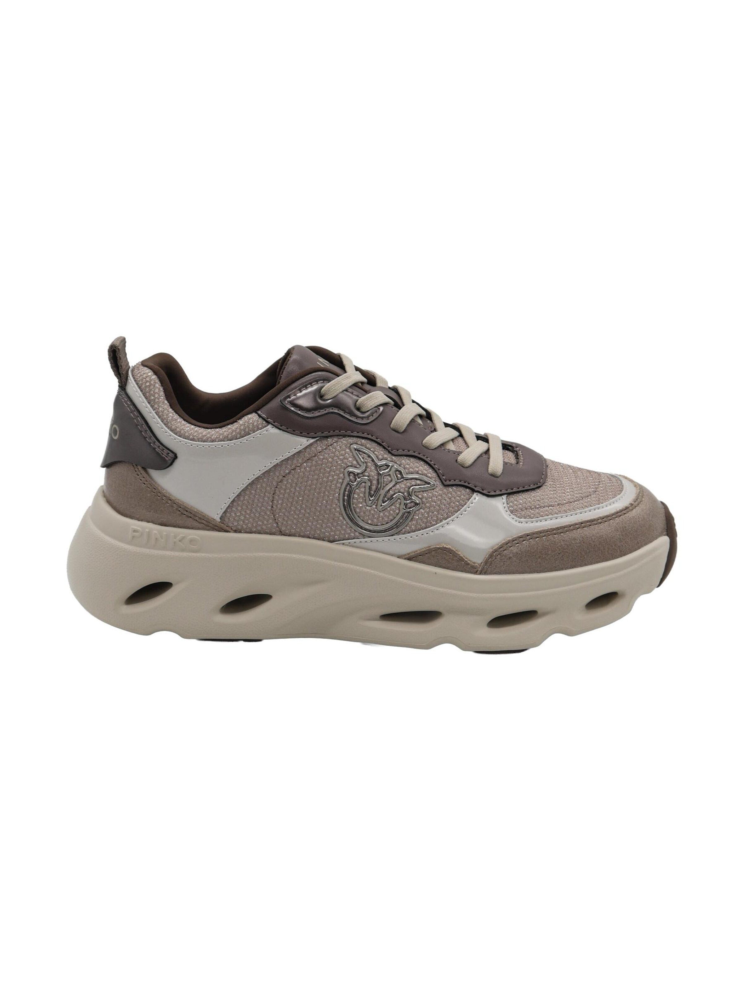PINKO Sneakers laag 'PINKO PINK 09 SNEAKER CALF LEATHER/GLITTER Scarpe' in Beige: voorkant