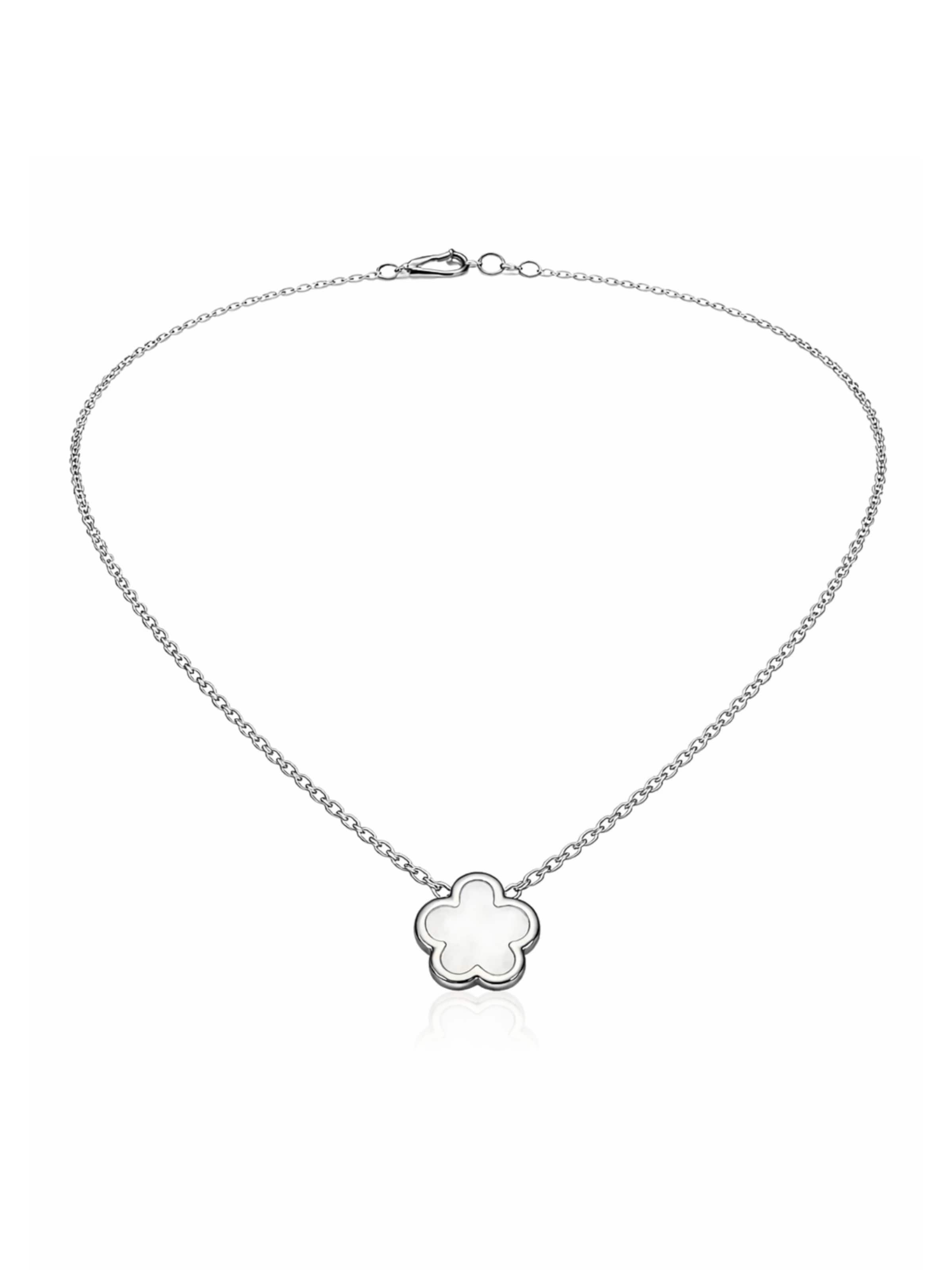 Pure Schmuck Necklace 'Clover Perlmutt' in Silver: front