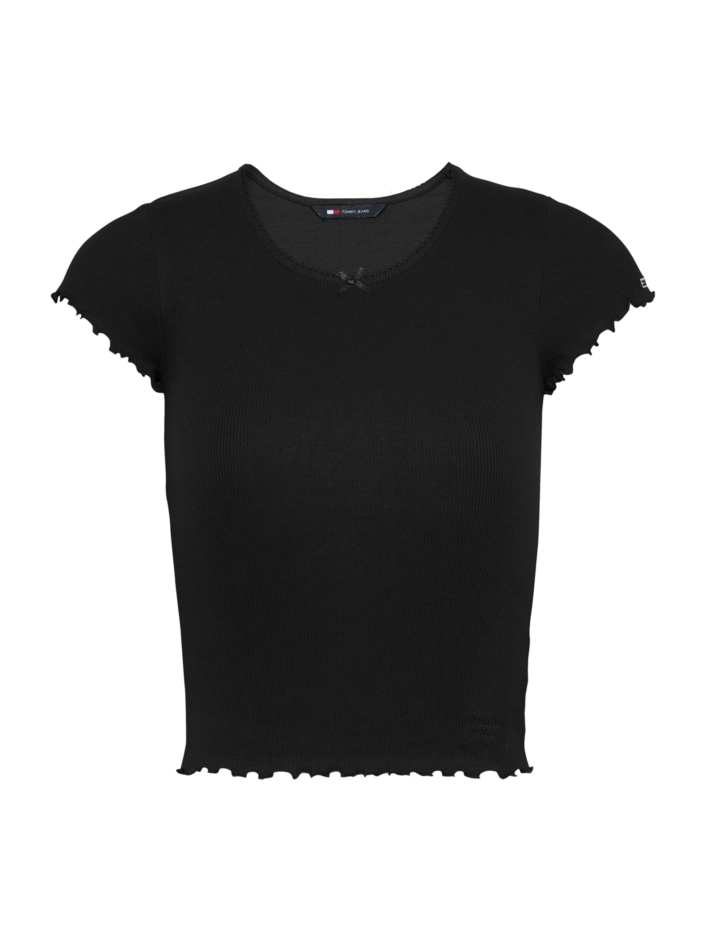 Tommy Jeans Тениска 'SCALLOP' в черно: отпред
