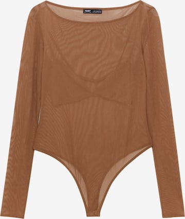 Pull&Bear Shirt Bodysuit in Brown: front