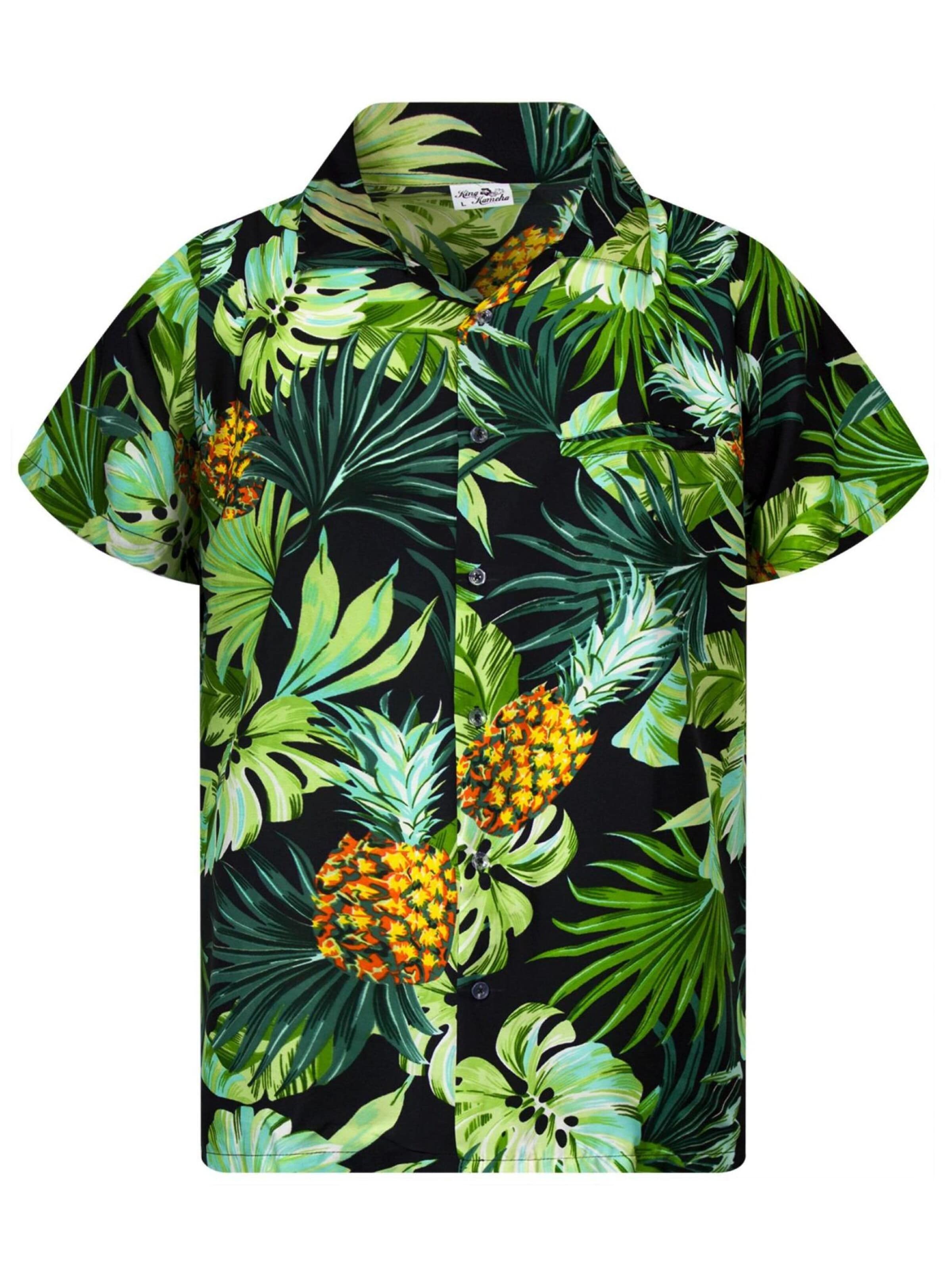 Maglietta 'Pineapple Leaves' di King Kameha in nero: frontale
