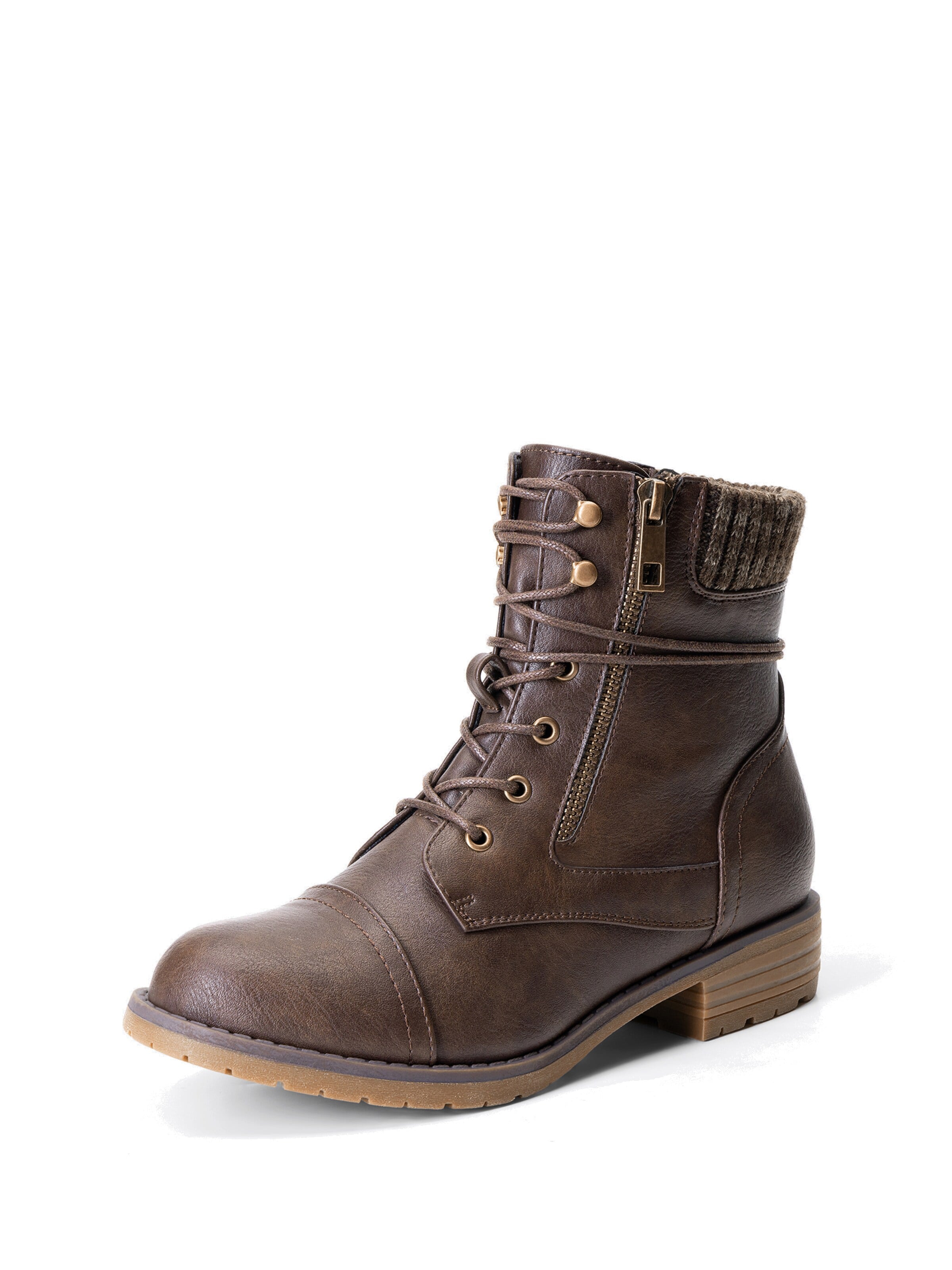 Dream Pairs Lace-Up Ankle Boots in Brown: front