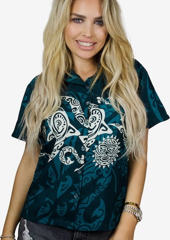 King Kameha Bluse 'Maori Chest' in Grün: Vorderseite