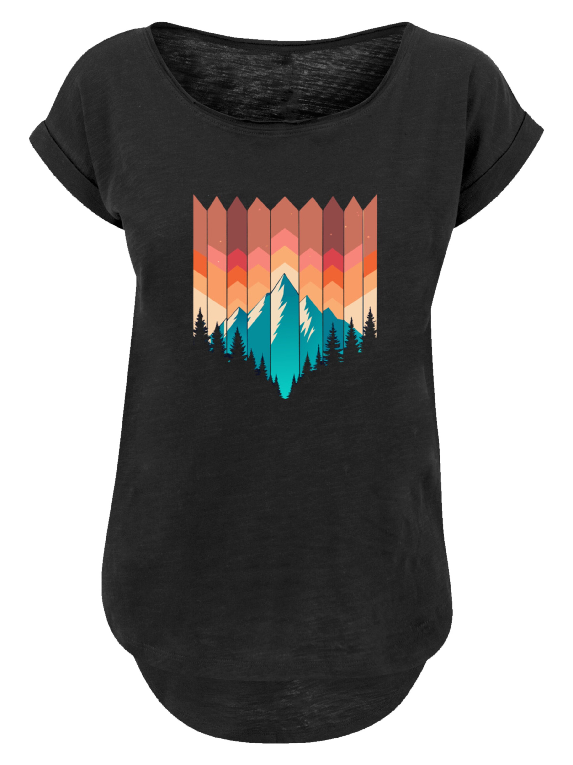 F4NT4STIC T-Shirt 'Geometric Mountain Sunset' in Schwarz: Vorderseite