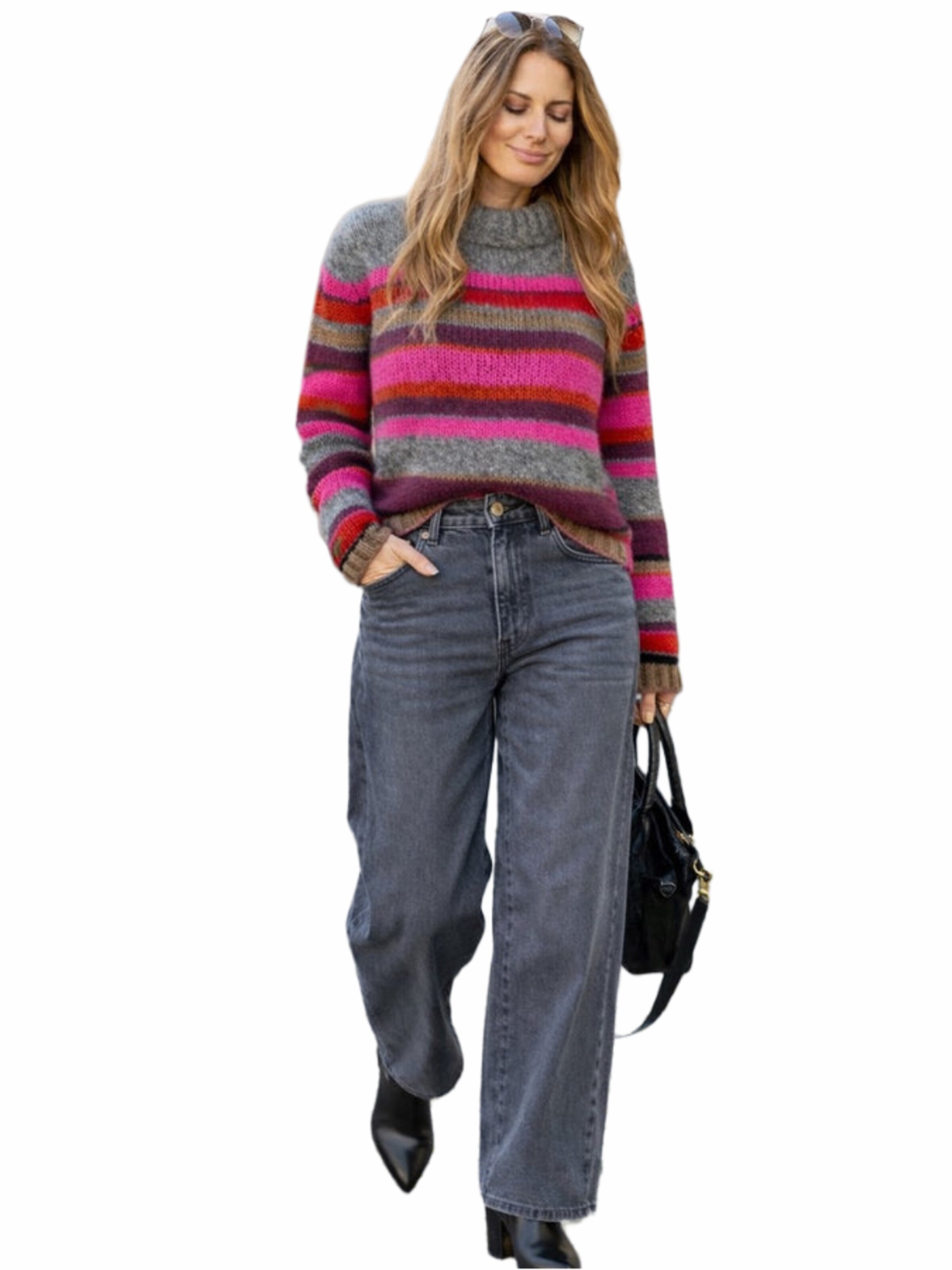 LIKS. Munich Pullover 'Ringel-Pullover mit Stehkragen'‌ in Grau