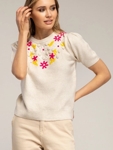 Tantra - Jersey 'Jersey de manga corta con flores bordadas y frunce en el hombro (BEIGE)' en beige