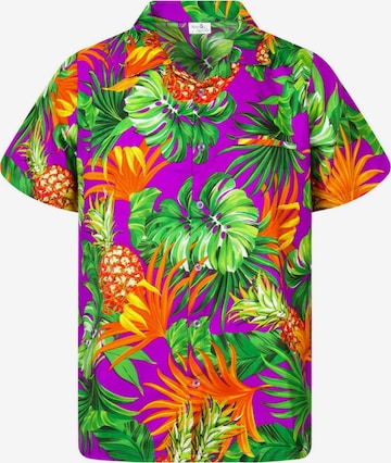 King Kameha Shirt 'Pineapple Leaves' in Lila: Vorderseite