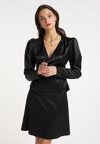 Camicia da donna di faina in nero: frontale