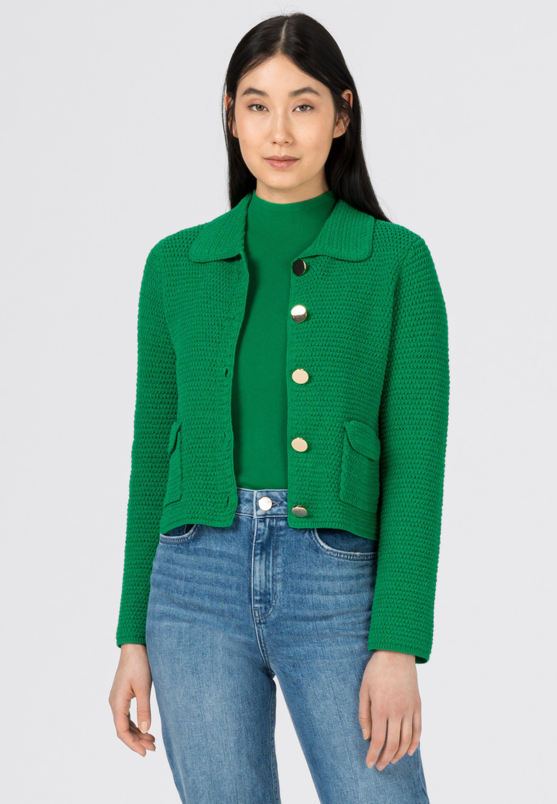 Frauen Große Größen HALLHUBER Strickjacke in Grün - FT23550 Frauen Große Größen HALLHUBER Strickjacke in Grün - FT23550
