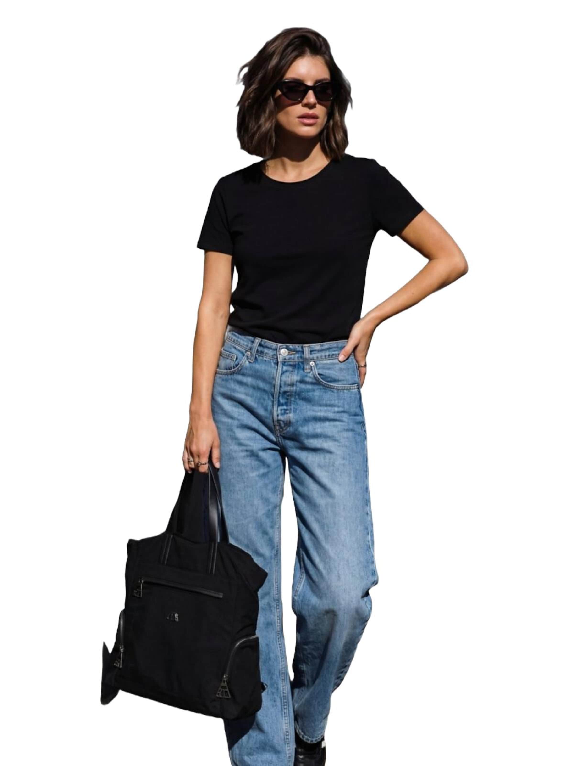 LTB Jeans Shirt 'LTB Jeans Damen-T-Shirt mit U-Ausschnitt' in Black: front