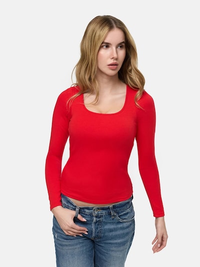 cfab Haut 'Cotton Long Sleeve mit integriertem Wireless Bra' en XS en rouge, Vue avec produit