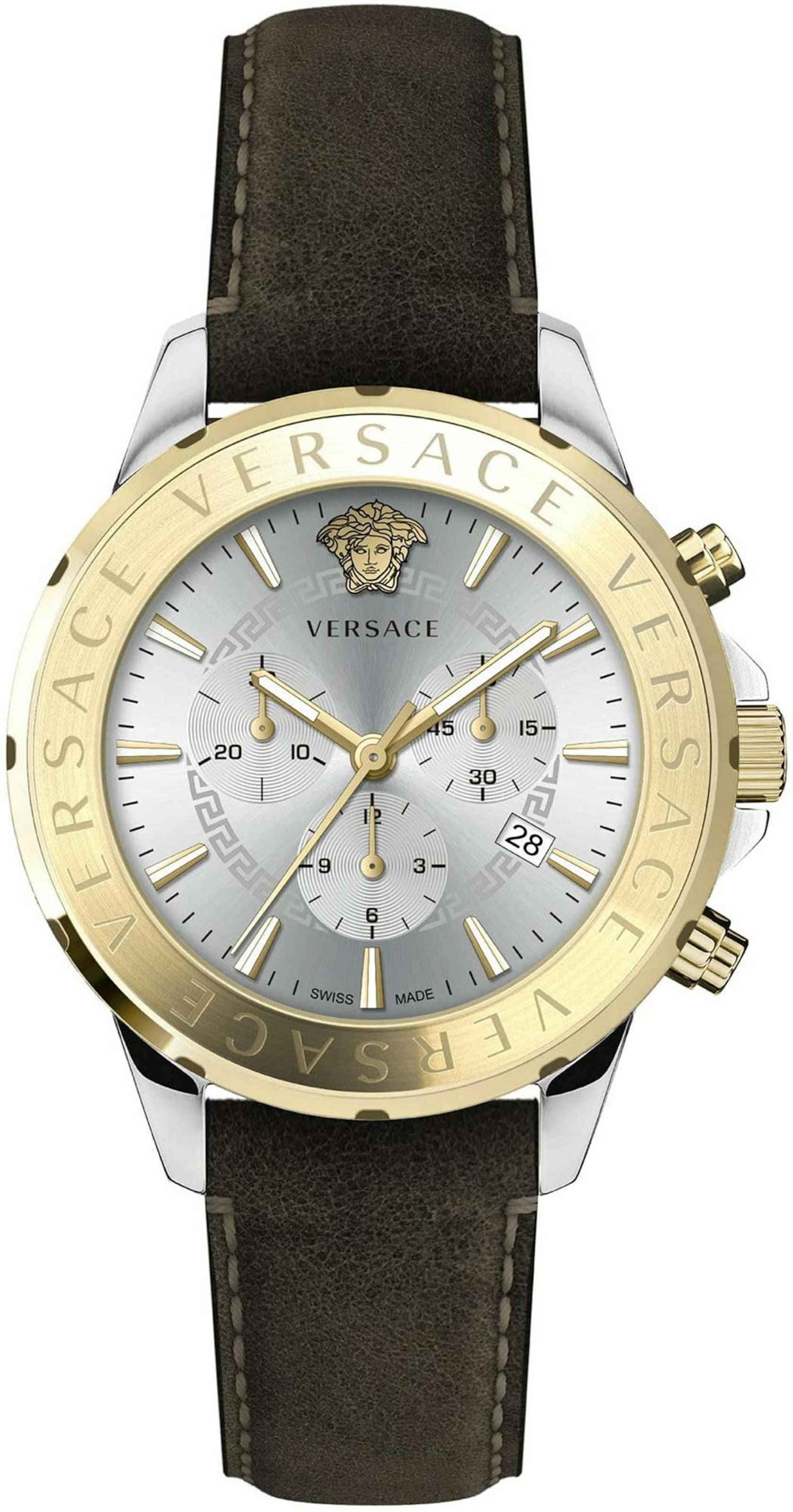 VERSACE Analoguhr 'Chrono Signature' in dunkelbraun / gold / silber, Produktansicht