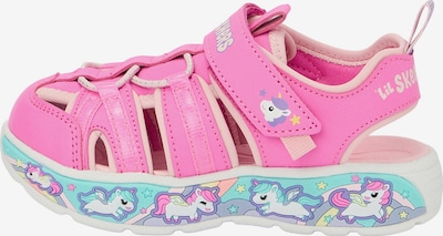 21 dydžio Sandalai 'PLAY SCENE SPLASH - CUTE CREW' iš SKECHERS, spalva – gelsvai pilka spalva / tamsiai violetinė / šviesiai rožinė / balta, Prekių apžvalga