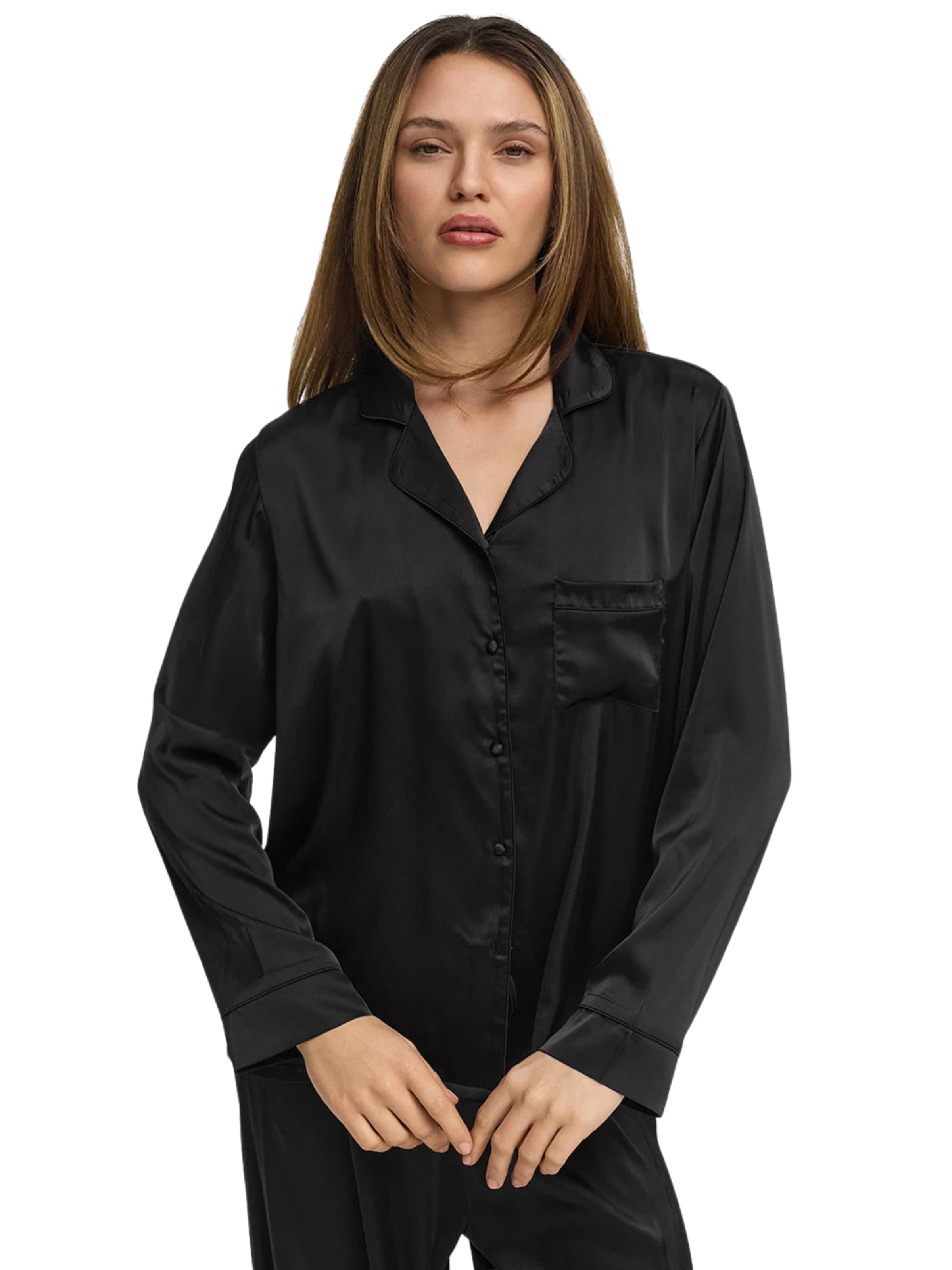 Chemise de nuit 'Satin Pyjama Hemd' cfab (formerly creamy fabrics) en noir : devant