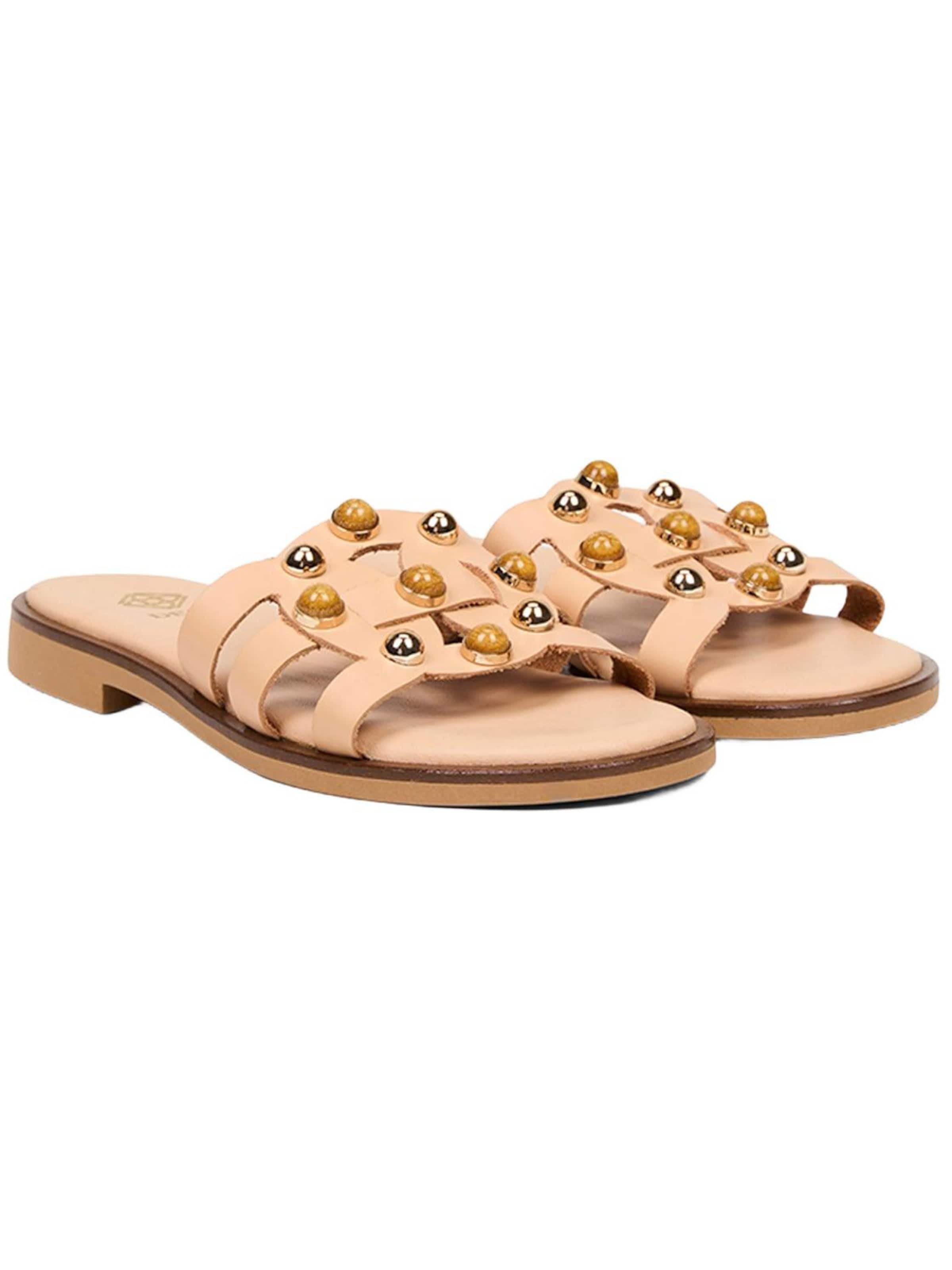 Mule 'DESA Damen-Ledersandalen mit Perlenbesatz' Desa en beige