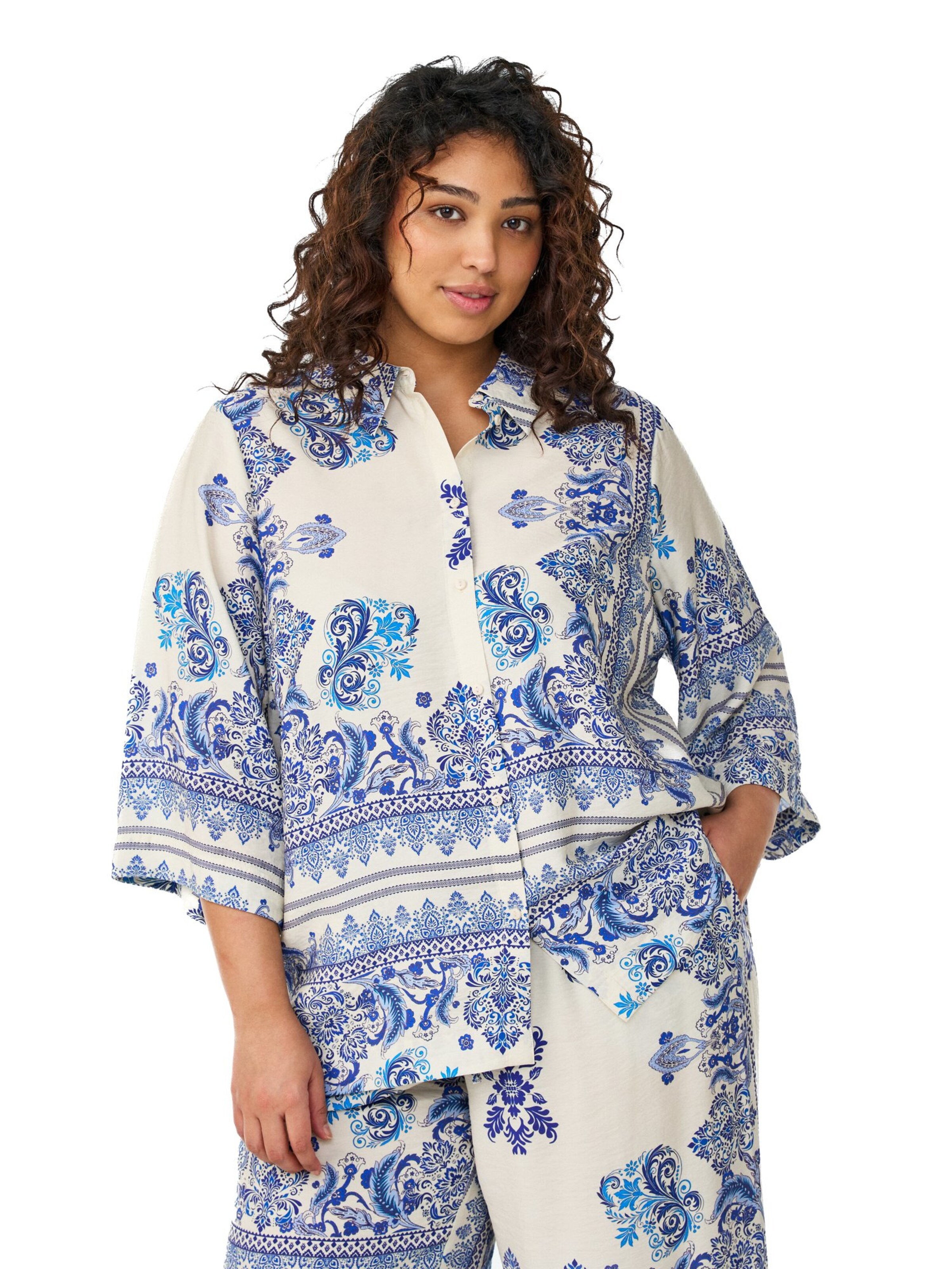 Camicia da donna 'Mestea' di Zizzi in blu: frontale