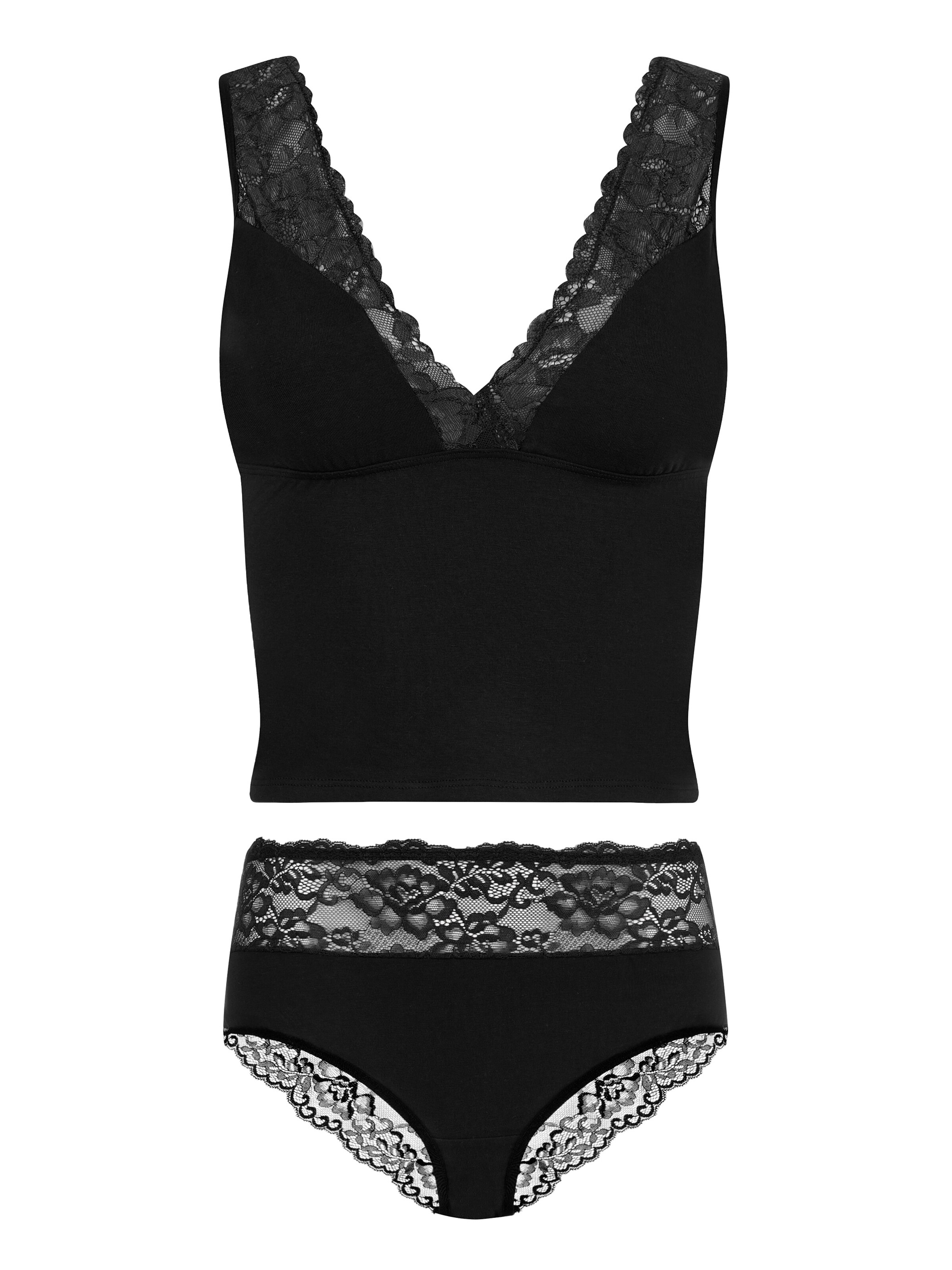 Evoni Wäsche-Sets 'mit Spitze' in Schwarz: Vorderseite