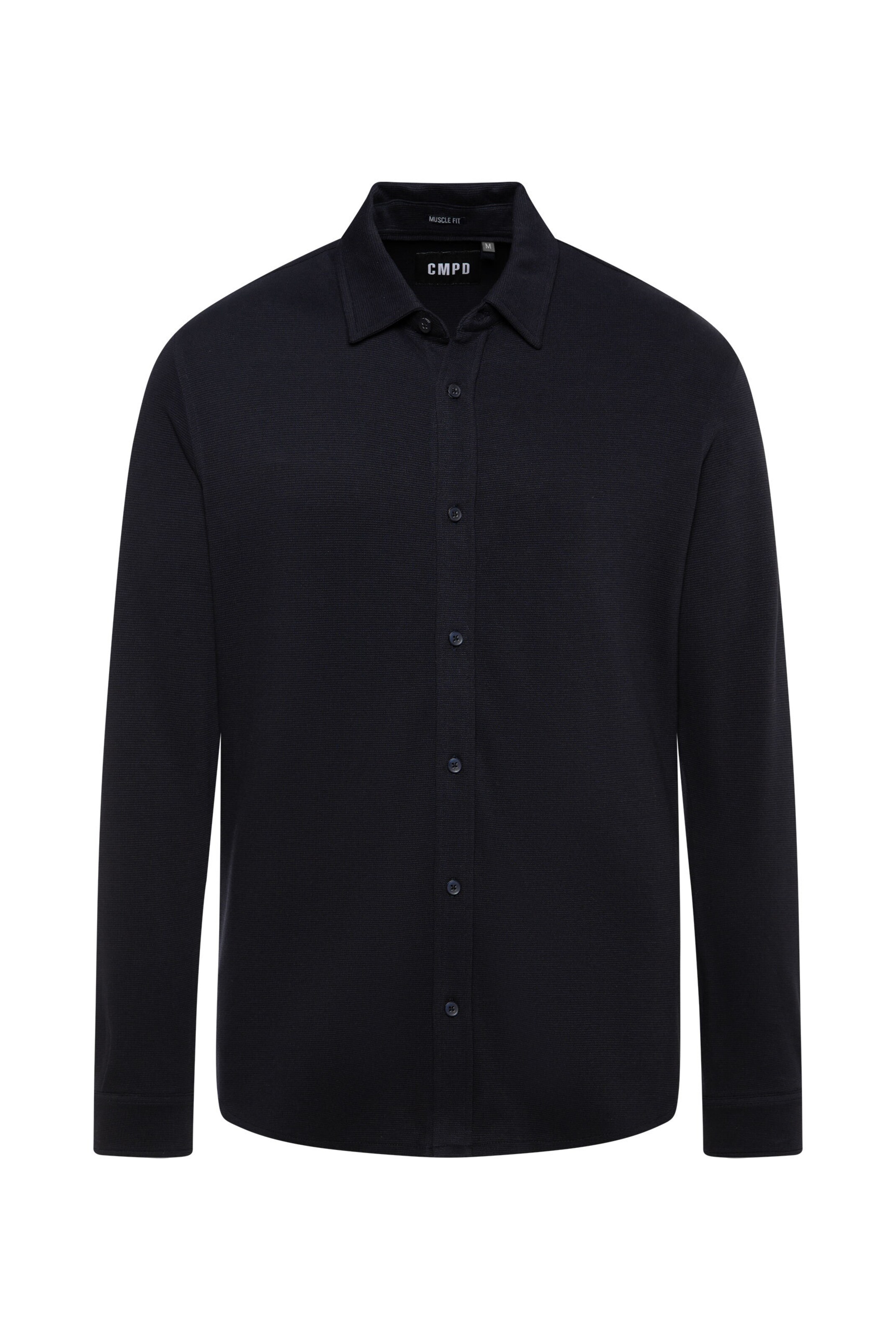CMPD Slim Fit Langarmhemd aus strukturiertem Jersey in Blau: Vorderseite
