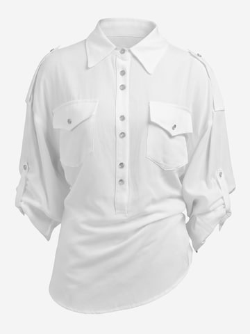 TorWeit Bluse 'Linen-Tencel Oversized Shirt with Back Waist Tie'‌ in Weiß: Vorderseite